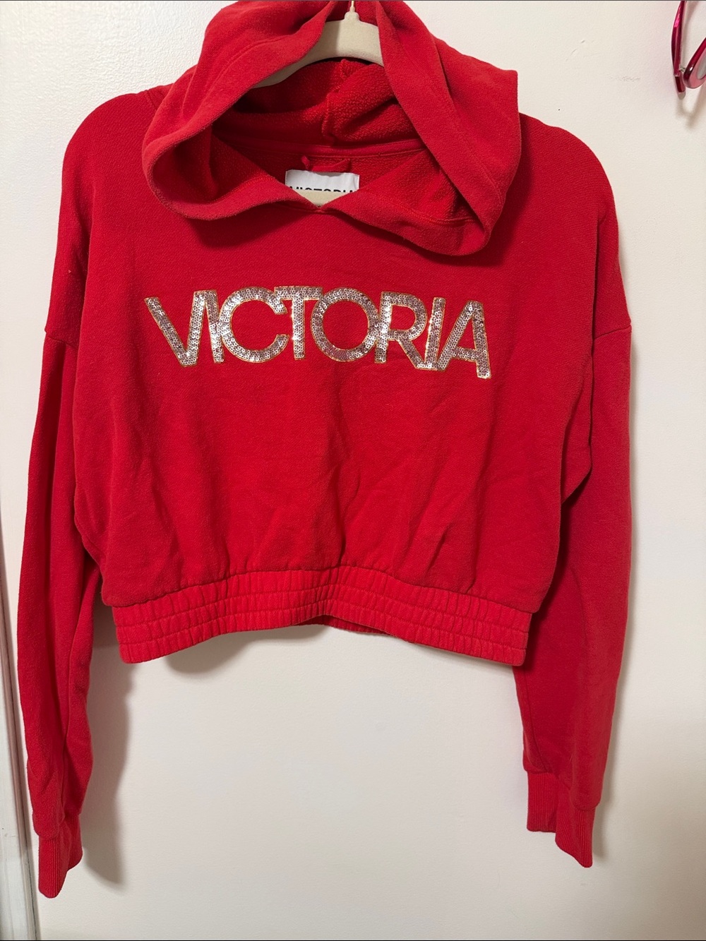 VICTORIA SPORT Red Cropped Hoodie Sweashirt/Hoodie Rare